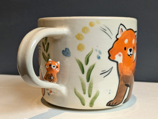 mug red pandas sculpted handle