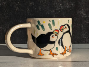 puffin couple mug