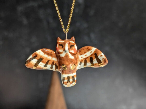 cute eastern screech owl porcelain pendant