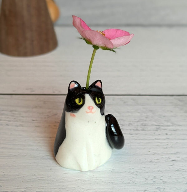 whiskers vase tuxedo cat