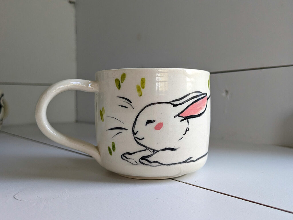 adorable white bunny porcelan mug handmade