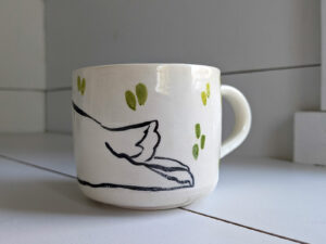 adorable white bunny porcelan mug handmade