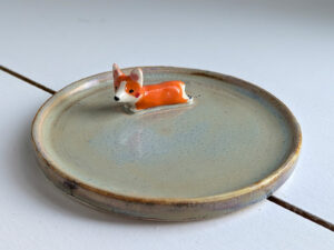 adorable jewelry dish with a corgi porcelain handmade