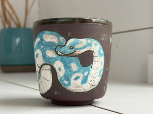 pretty snake ceramic cup, handmade