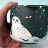 black cup snowy owl handmade cute