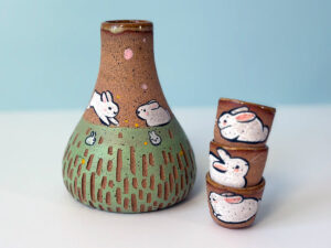 adorable sake set with bunnies