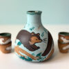 sake set martens and mustelid, adorable and handmade ceramic set for sake whisky