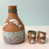 one o fa kind collectible handmade ceramic sake set painted with white foxes